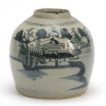 Chinese porcelain ginger jar hand painted with a landscape, 16cm high