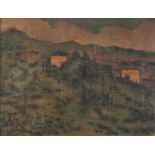 Manner of Albert Marquet - Continental landscape with villas on hill top, Post-Impressionist oil