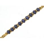 14ct gold sapphire and diamond bracelet, 18cm in length, 9.4g