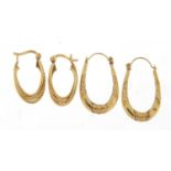 Two pairs of 9ct gold earrings, the largest 2.6cm high, total 2.6g