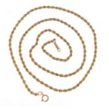 9ct gold rope twist necklace, 44cm in length, 1.8g