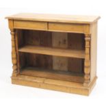 Victorian pine open bookcase, 96cm H x 119cm W x 42cm D