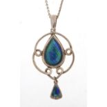 Charles Horner, Art Nouveau silver and enamel pendant on a silver necklace, the pendant Chester