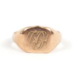 Unmarked rose gold signet ring, size R, 2.9g