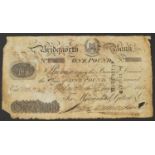 19th century Bridgnorth Bank one pound note, indistinctly numbered and dated 1813
