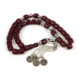 Islamic amber coloured prayer bead necklace, 60cm in length, 174.2g