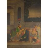 Sultan with three female, Indian Mughal school oil on canvas, unframed, 114.5cm x 84.5cm