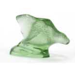 Lalique green glass stingray paperweight etched Lalique France, 10.5cm wide