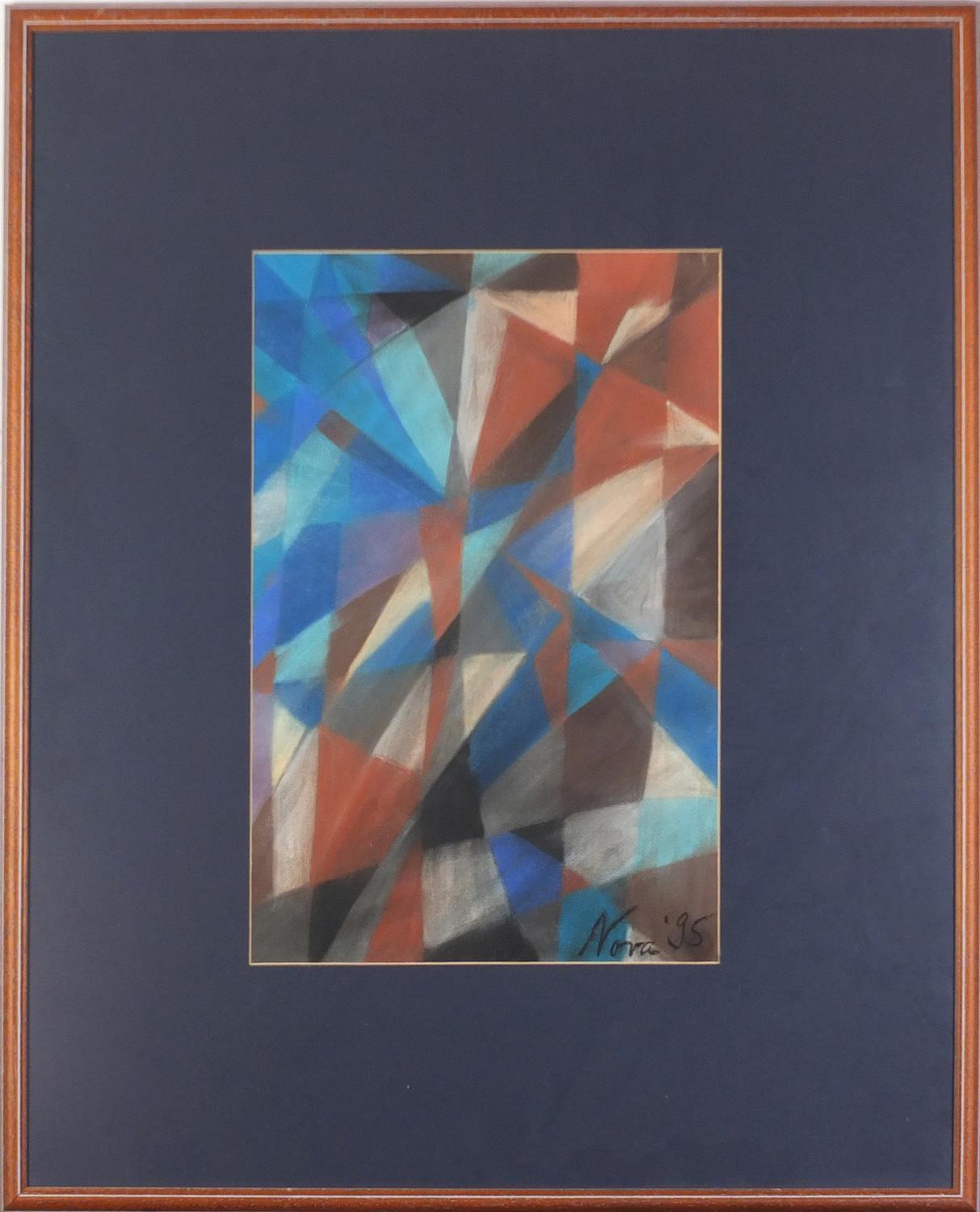 Abstract composition, geometric shapes, pastel, bearing a signature Nora, mounted, framed and - Image 2 of 4