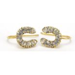 Pair of 9ct gold clear stone horseshoe earrings, 1.5cm high, 0.7g