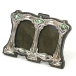 Art Nouveau design sterling silver and enamel double easel photo frame with ebonised back, 11.5cm