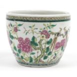 Good Chinese porcelain jardinière hand painted in the famille verte palette with birds and