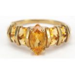 9ct gold orange stone ring, possibly citrine, size O/P, 2.5g