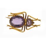 Victorian unmarked gold amethyst insect brooch, 3cm in length, 3.7g