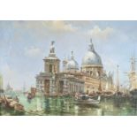 Venetian canal with gondolas, Italian school oil on canvas laid on board, framed, 57cm x 39cm