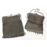 Silver plated chainmail purse and a cut steel purse, the largest 20cm high