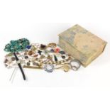 Vintage and later costume jewellery including a silver necklace, brooches and earrings, housed in