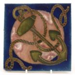 Carter & Co, early Poole Pottery nautical tile hand painted with an anchor, impressed Carter & Co