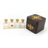 Victorian coromandel box with canted corners and applied gilt metal mounts, housing four glass