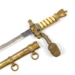 German military interest naval dagger by WCK with engraved steel blade and portepee, 42cm in length