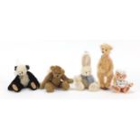 Five miniature Westle teddy bears, the largest 16cm high