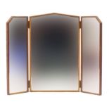 Art Deco Oak framed triple aspect folding mirror with bevelled plates, 54.5cm x 68.5cm when open