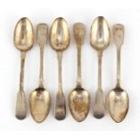 Set of six George IV silver teaspoons, WS London 1825, 14.5cm in length, 128.0g