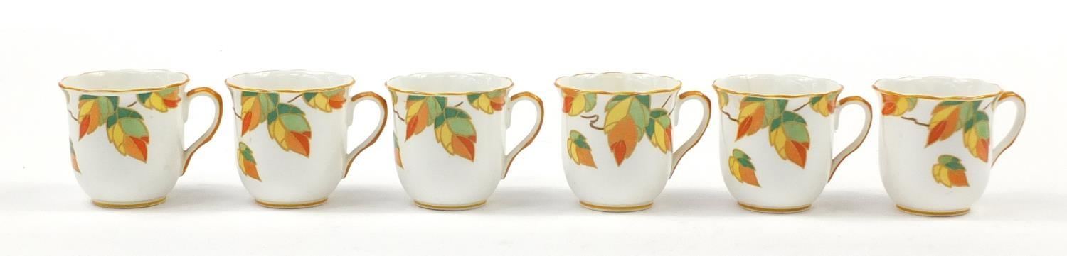 Foley china, set of six Art Deco Autumn leaf cups and saucers, each saucer 12cm in diameter - Image 14 of 18