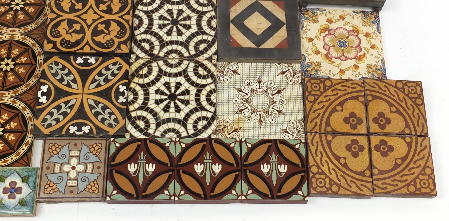 Victorian encaustic tiles including seven by William Godwin, set of eight by Minton and Campbell - Image 5 of 9