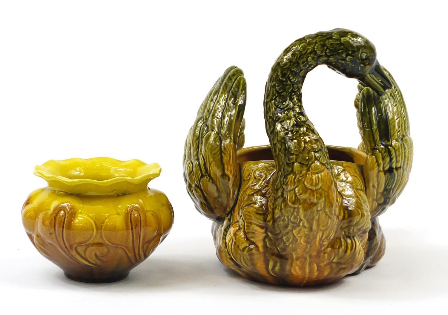 Two Bretby pottery jardinières including one in the form of a swan numbered 706, the largest 28cm - Image 5 of 9