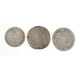 Queen Anne and Charles II silver coinage including a 1679 sixpence, 6.9g