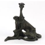 Large patinated bronze study of two cheetahs, 37cm high