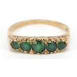 9ct gold emerald graduated five stone ring, size R, 2.9g