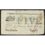 19th century Warwick & Warwickshire Bank five pound note with cancellation stamp, no 27865, dated