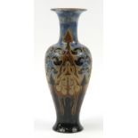 Frank Butler for Royal Doulton, large Art Nouveau stoneware vase hand painted and incised with