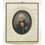Naval interest oval portrait miniature of Nelson housed in a sectional frame, the miniature 8cm x