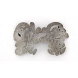 Chinese silver two piece belt buckle, possibly by Cumshing, 10cm in length, 44.6g