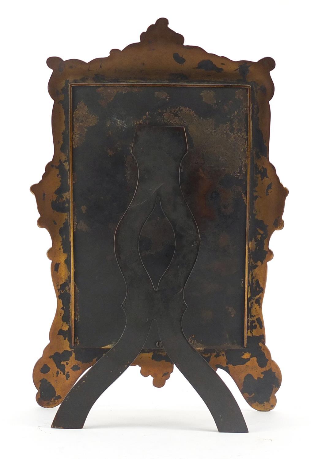 French Champlevé easel mirror with bevelled plate, enamelled with stylised flowers and C scrolls, - Image 2 of 2