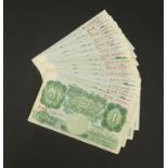 Fourteen Bank of England L K O'Brien one pound notes, various serial numbers