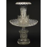 Good large 19th century cut glass table centrepiece, possibly Irish, of four sections with trumpet