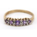 9ct gold amethyst and diamond half eternity ring, size N, 1.7g