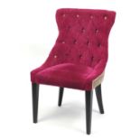 Pink and beige button back bedroom chair, raised on square tapering legs, 94cm high