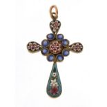 Italian gilt metal micro mosaic cross pendant, 4.5cm high, 4.3g