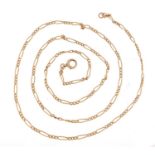 9ct rose gold Figaro link necklace, 74cm in length, 11.2g