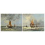Sailing boats on choppy seas, pair of Continental school Impressionist oil on boards, each bearing