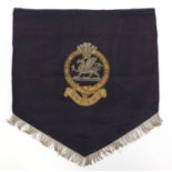 British military Queen's Regiment trumpet banner, 51cm x 51cm