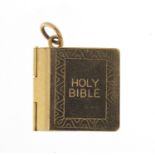 9ct gold Holy Bible charm, 1.4cm in length, 1.8g
