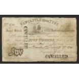 19th century Newcastle upon Tyne five pound bank note with cancellation stamps, no 4740, dated 1838