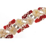 Silver, mother of pearl and coral bracelet, 19cm in length, 50.0g