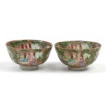 Pair of Chinese Canton porcelain bowls reputedly given by Queen Mary, each with labels to the bases,